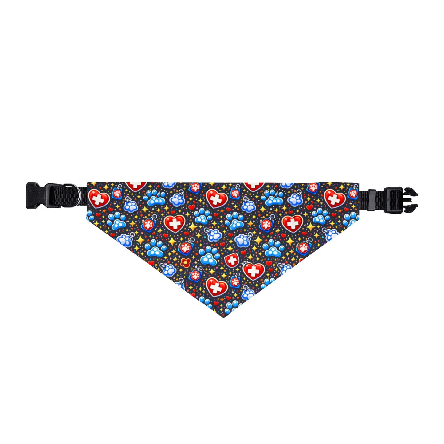 Clip-on Pet Bandana, Paw & Heart Pattern, Collar Bandana for Dogs & Cats, Red & Blue