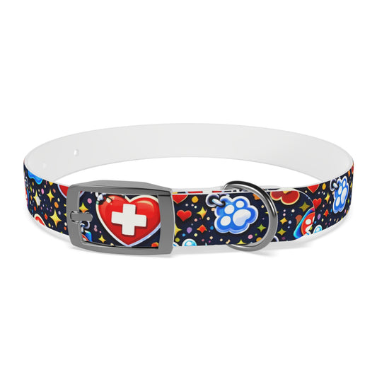 Dog Collar — Cute Paw & Heart Patterned Pet Collar (Red and Blue)