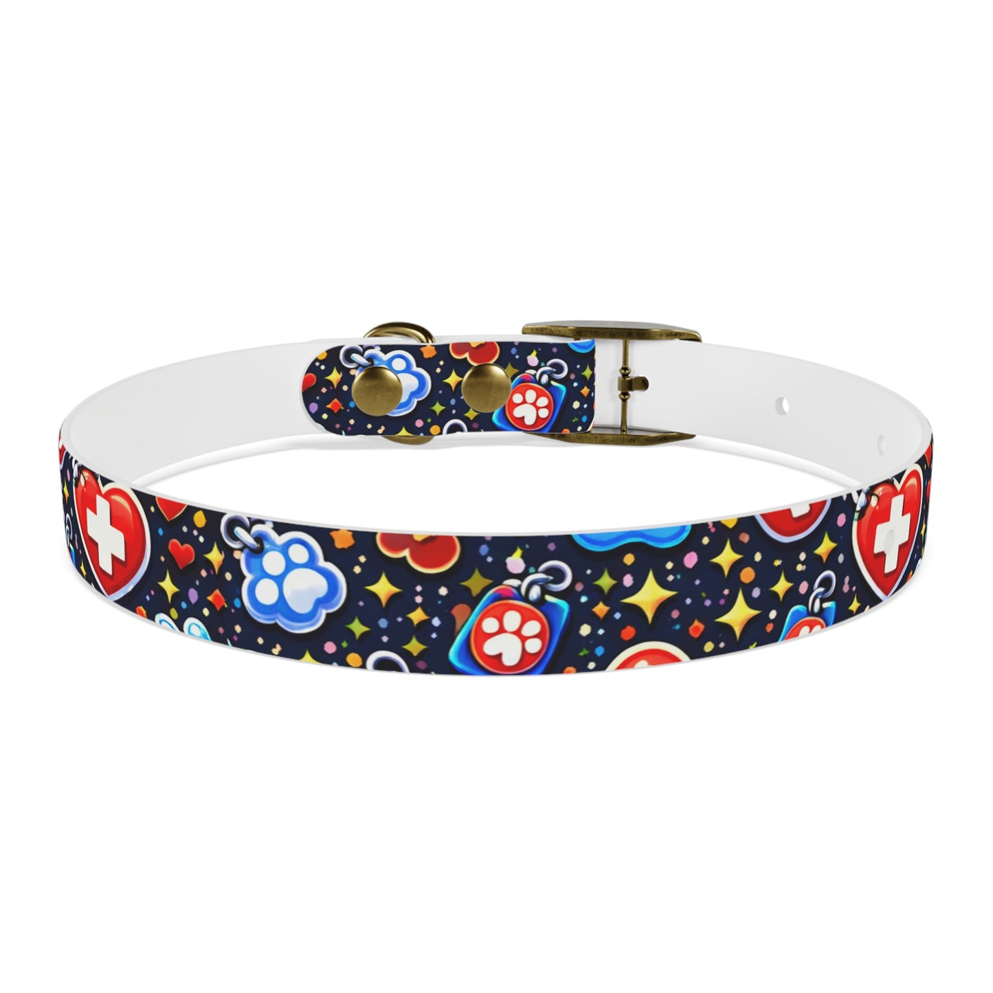 Dog Collar — Cute Paw & Heart Patterned Pet Collar (Red and Blue)