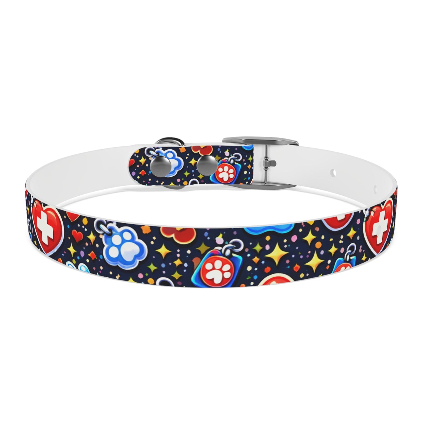 Dog Collar — Cute Paw & Heart Patterned Pet Collar (Red and Blue)
