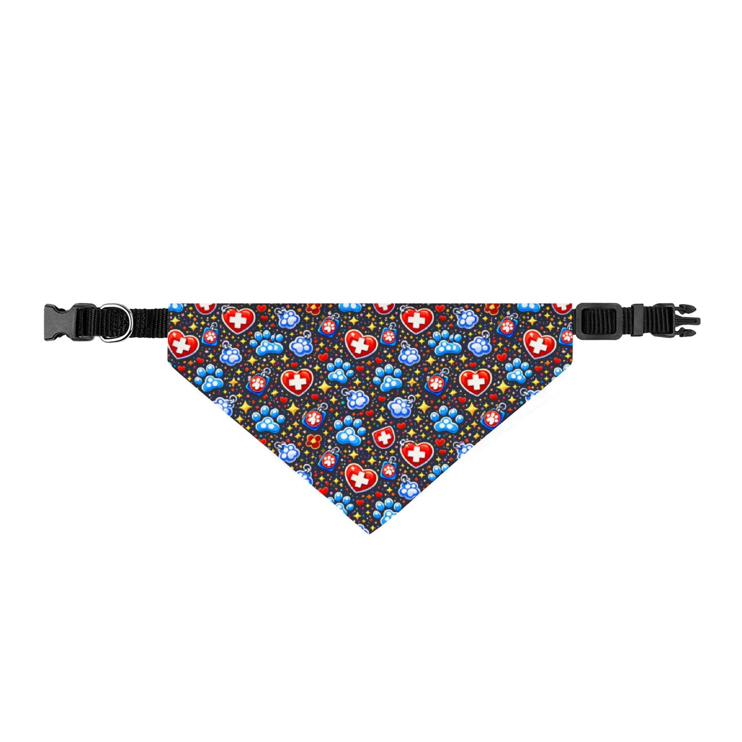 Clip-on Pet Bandana, Paw & Heart Pattern, Collar Bandana for Dogs & Cats, Red & Blue