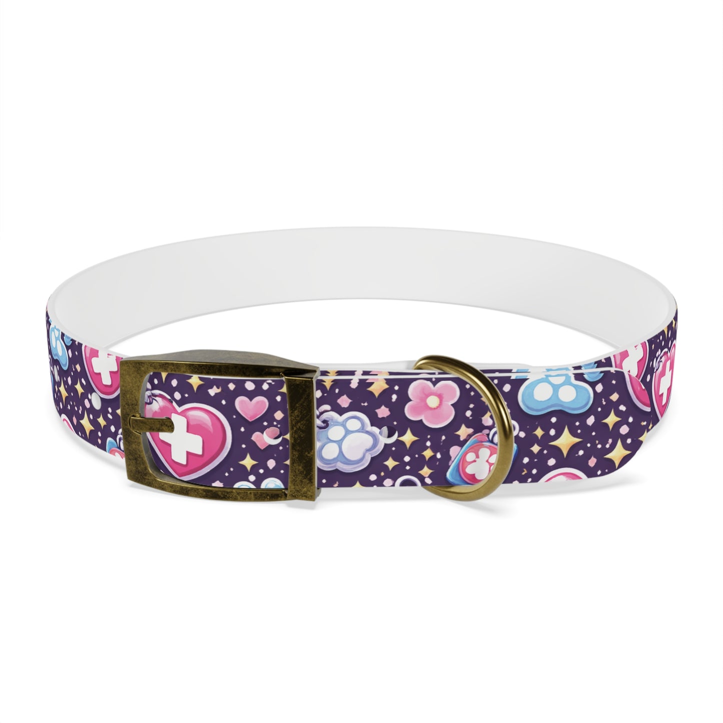 Dog Collar — Cute Paw & Heart Patterned Pet Collar (Pink and Purple)