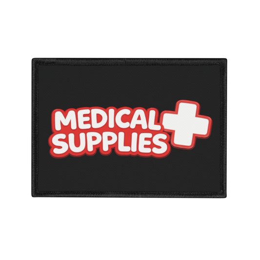 Patch with 'Medical Supplies' text and a cross symbol on a black background