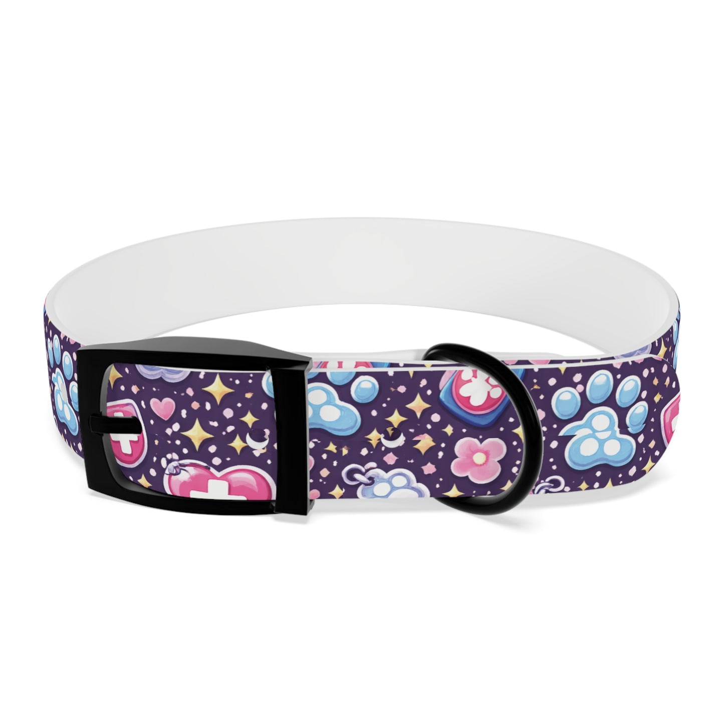 Dog Collar — Cute Paw & Heart Patterned Pet Collar (Pink and Purple)