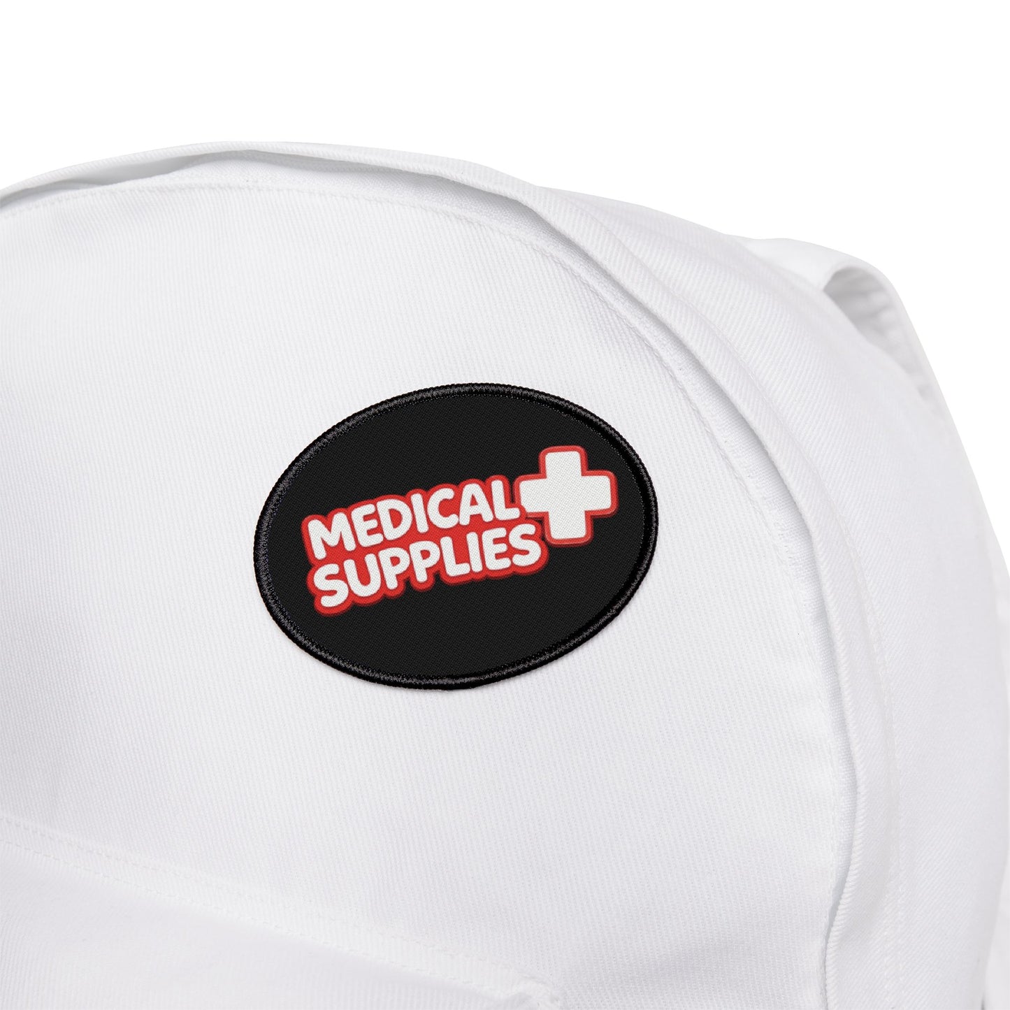 White bag with a black oval patch labeled 'Medical Supplies' on a white background