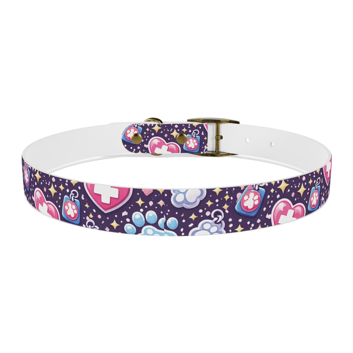 Dog Collar — Cute Paw & Heart Patterned Pet Collar (Pink and Purple)
