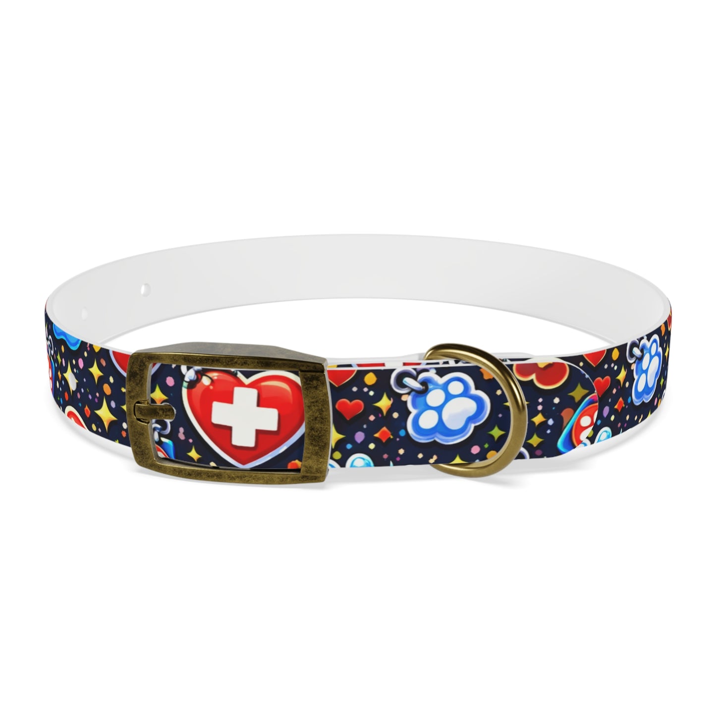 Dog Collar — Cute Paw & Heart Patterned Pet Collar (Red and Blue)