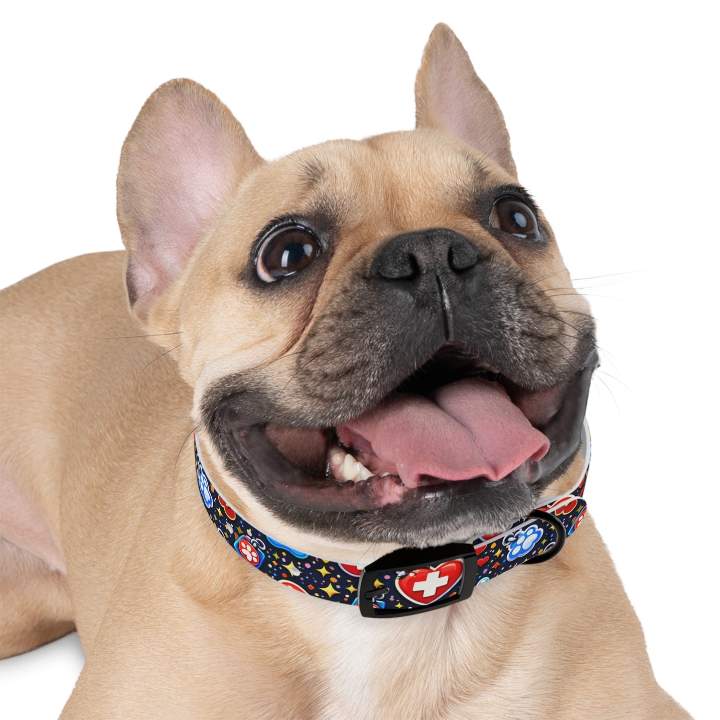 Dog Collar — Cute Paw & Heart Patterned Pet Collar (Red and Blue)