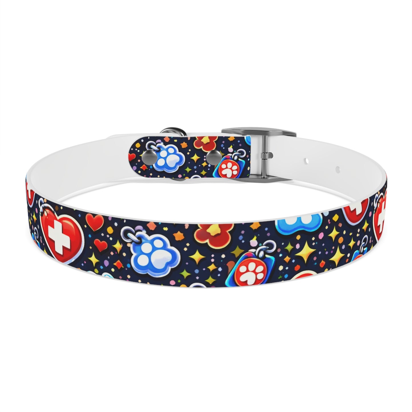 Dog Collar — Cute Paw & Heart Patterned Pet Collar (Red and Blue)