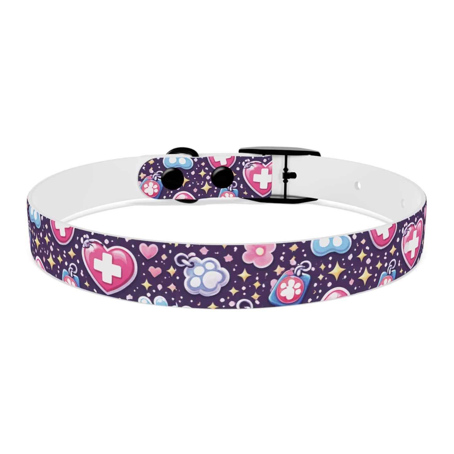 Dog Collar — Cute Paw & Heart Patterned Pet Collar (Pink and Purple)
