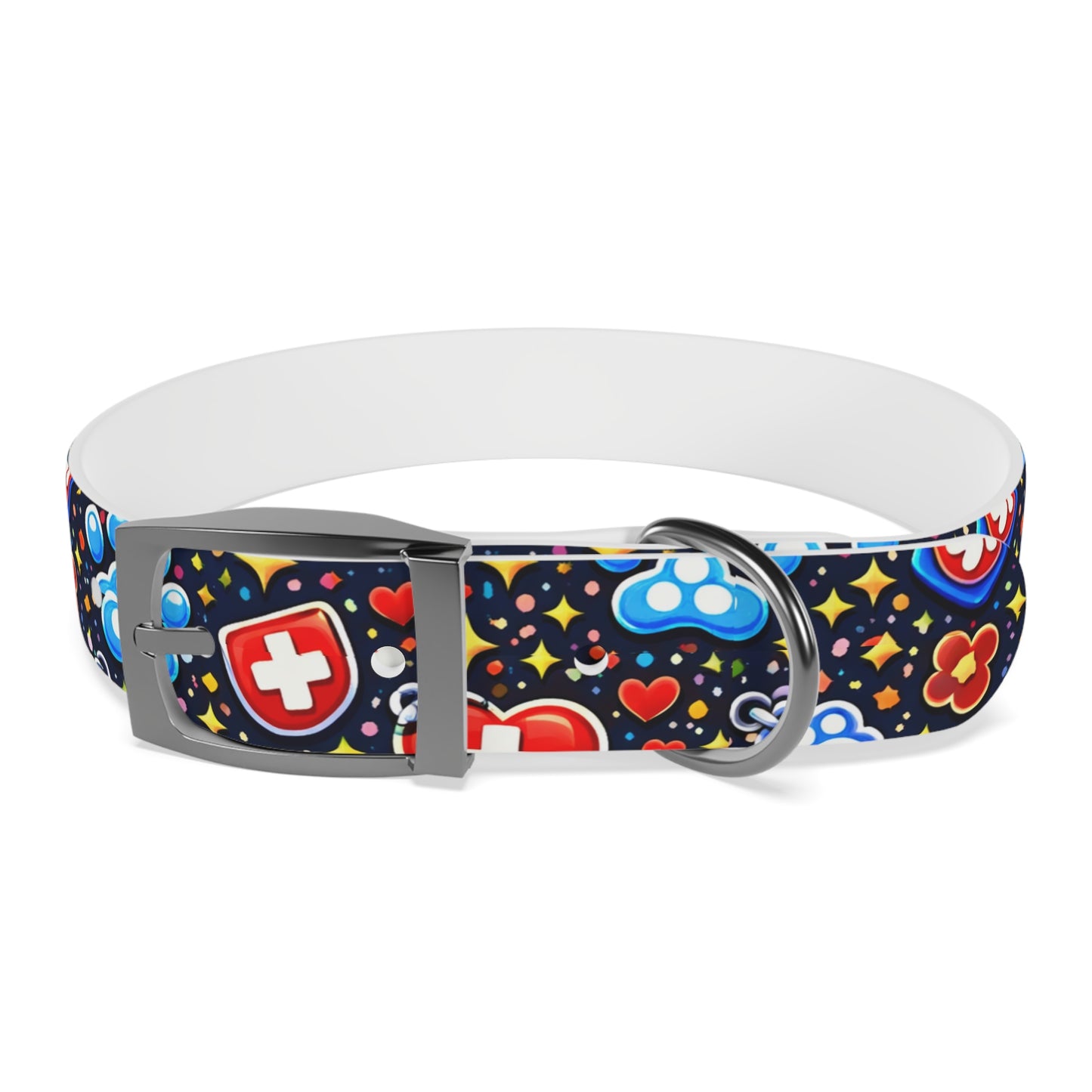 Dog Collar — Cute Paw & Heart Patterned Pet Collar (Red and Blue)
