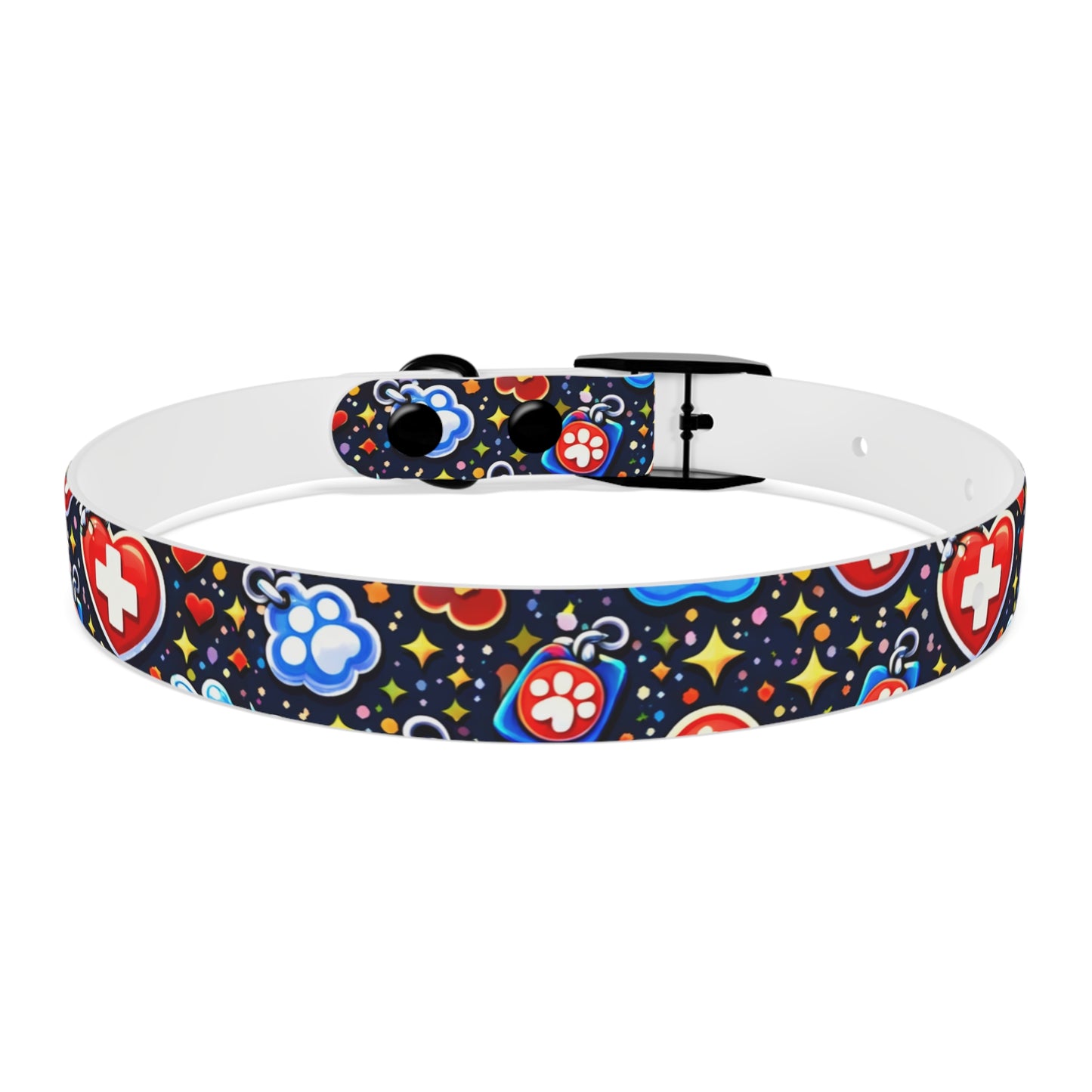Dog Collar — Cute Paw & Heart Patterned Pet Collar (Red and Blue)