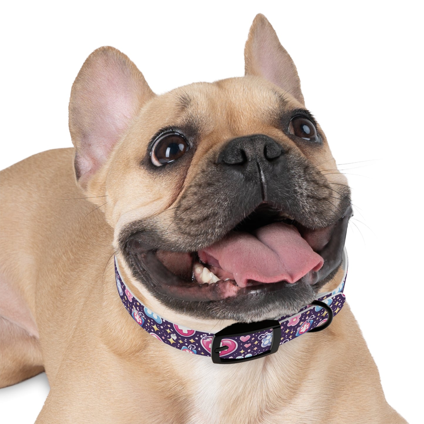 Dog Collar — Cute Paw & Heart Patterned Pet Collar (Pink and Purple)
