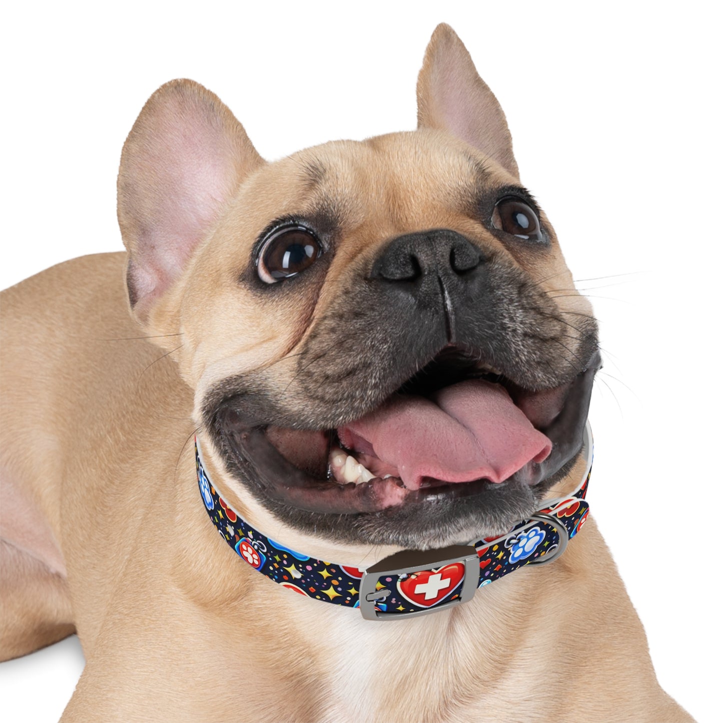 Dog Collar — Cute Paw & Heart Patterned Pet Collar (Red and Blue)