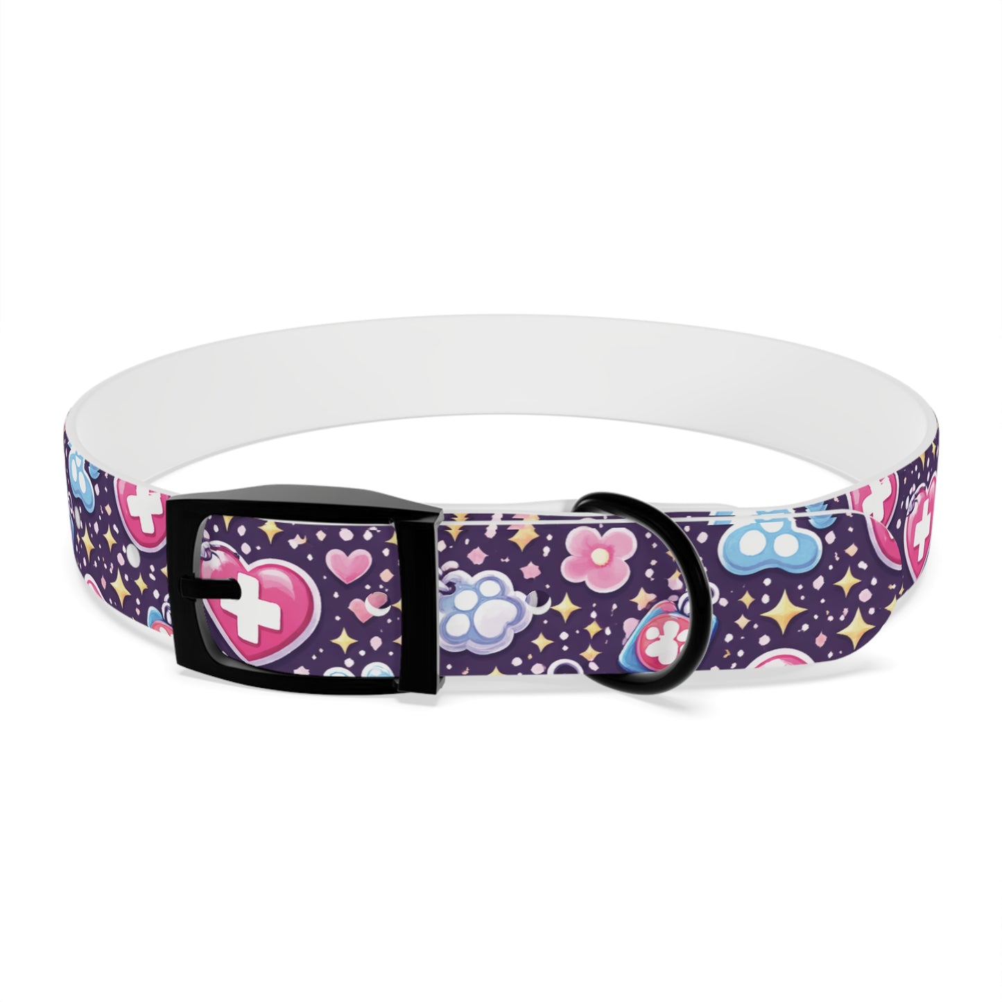 Dog Collar — Cute Paw & Heart Patterned Pet Collar (Pink and Purple)