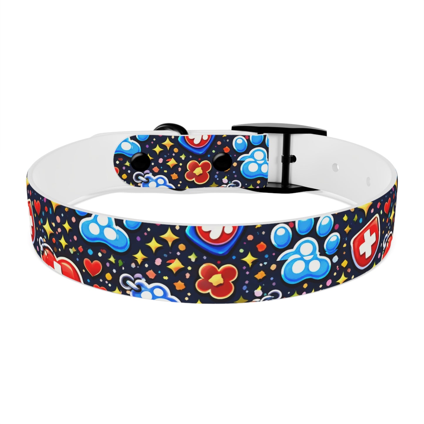 Dog Collar — Cute Paw & Heart Patterned Pet Collar (Red and Blue)