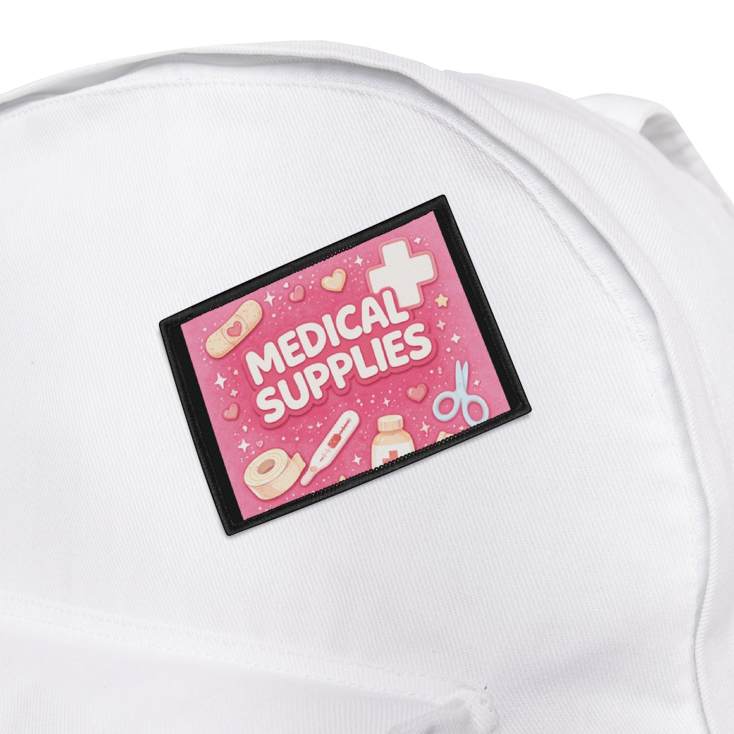 Patch with 'Medical Supplies' text and icons on a white background