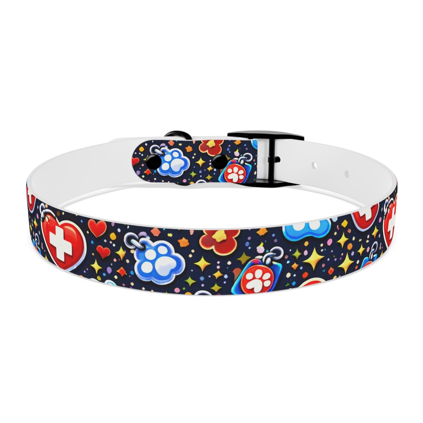 Dog Collar — Cute Paw & Heart Patterned Pet Collar (Red and Blue)