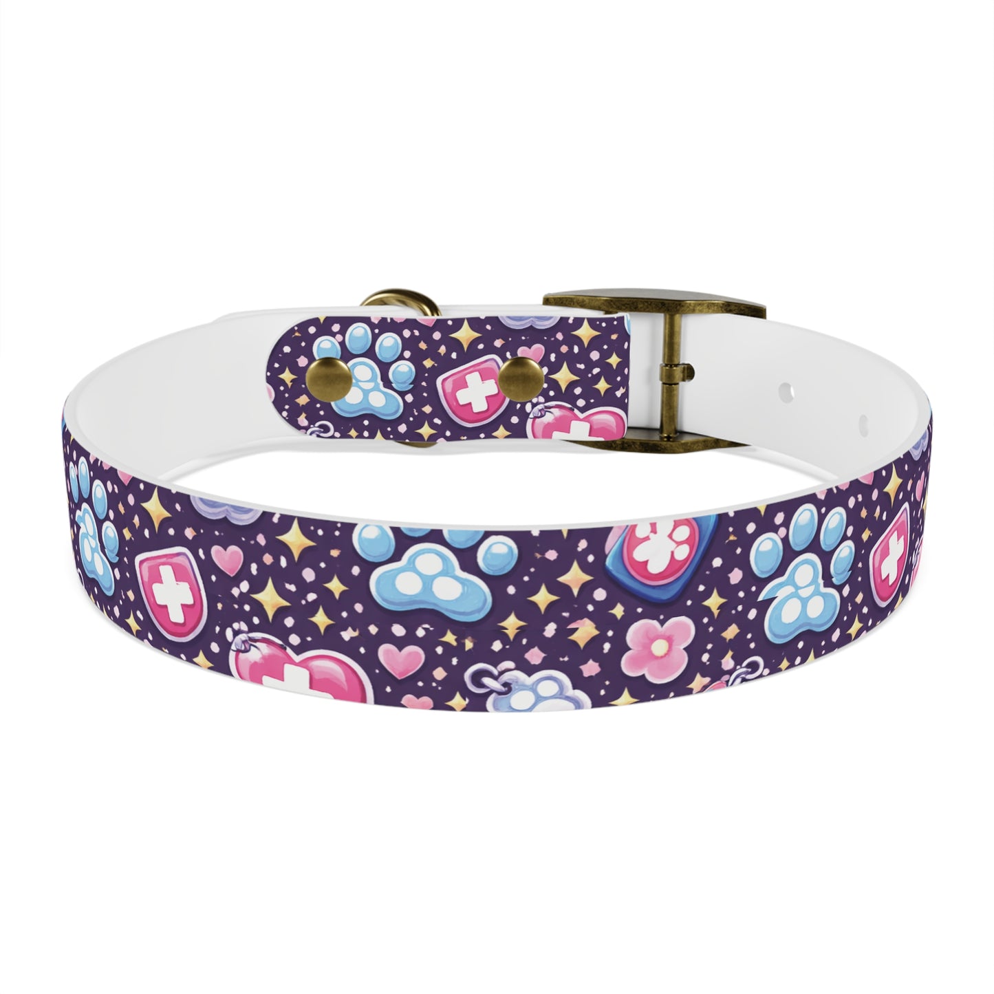 Dog Collar — Cute Paw & Heart Patterned Pet Collar (Pink and Purple)