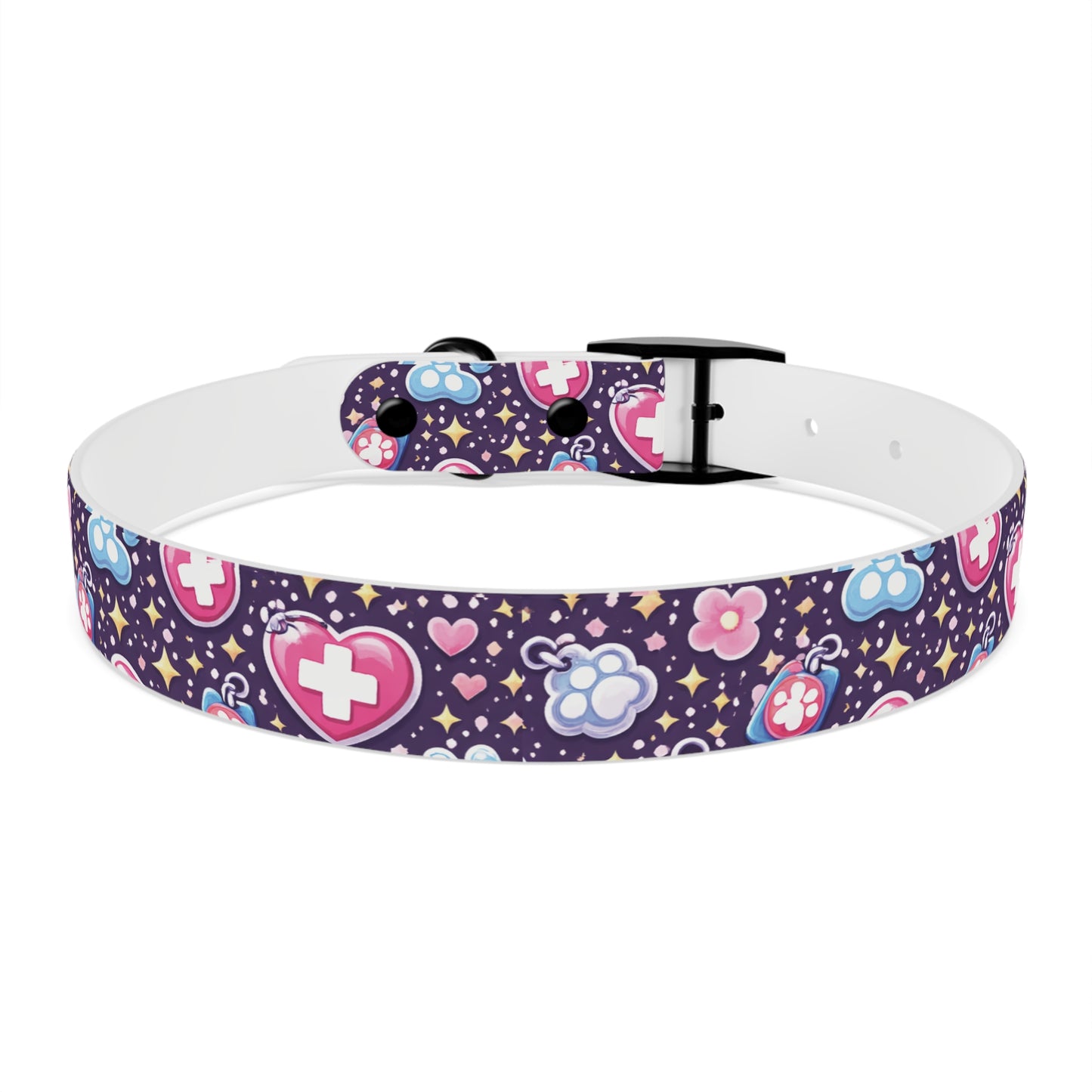 Dog Collar — Cute Paw & Heart Patterned Pet Collar (Pink and Purple)