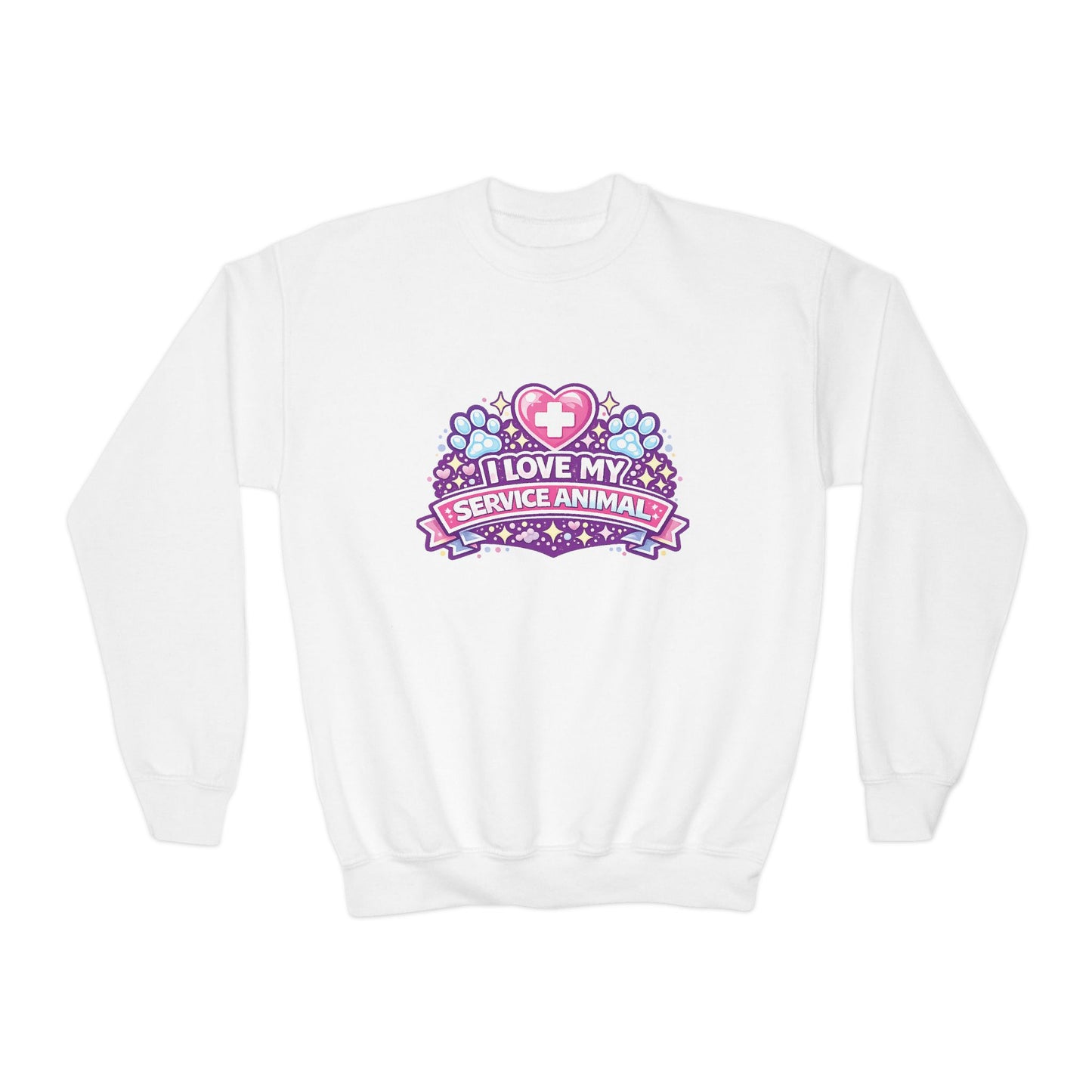 I Love My Service Animal, Youth Crewneck Sweatshirt, Matching, Pink and Purple