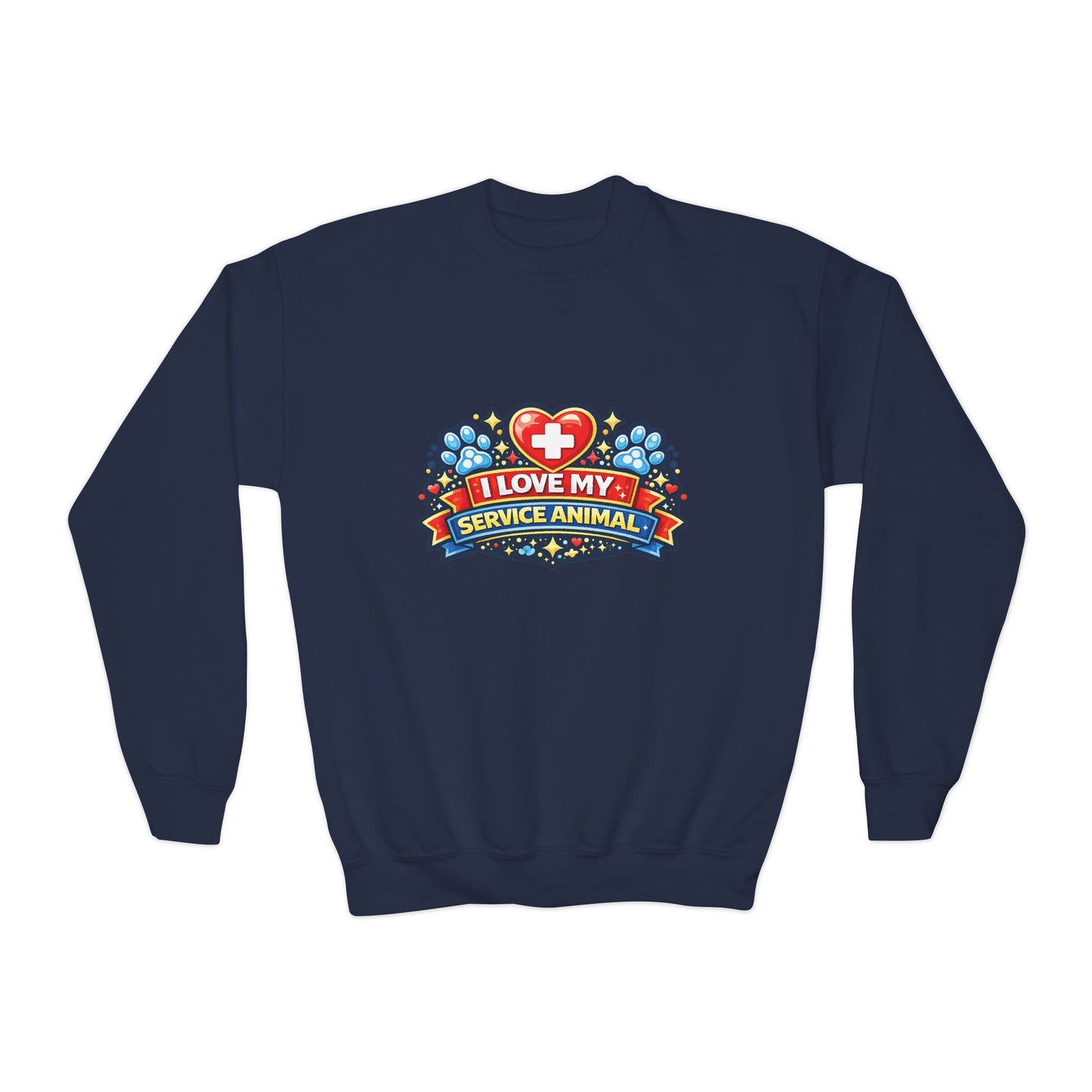 I Love My Service Animal, Youth Crewneck Sweatshirt, Matching, Red and Blue