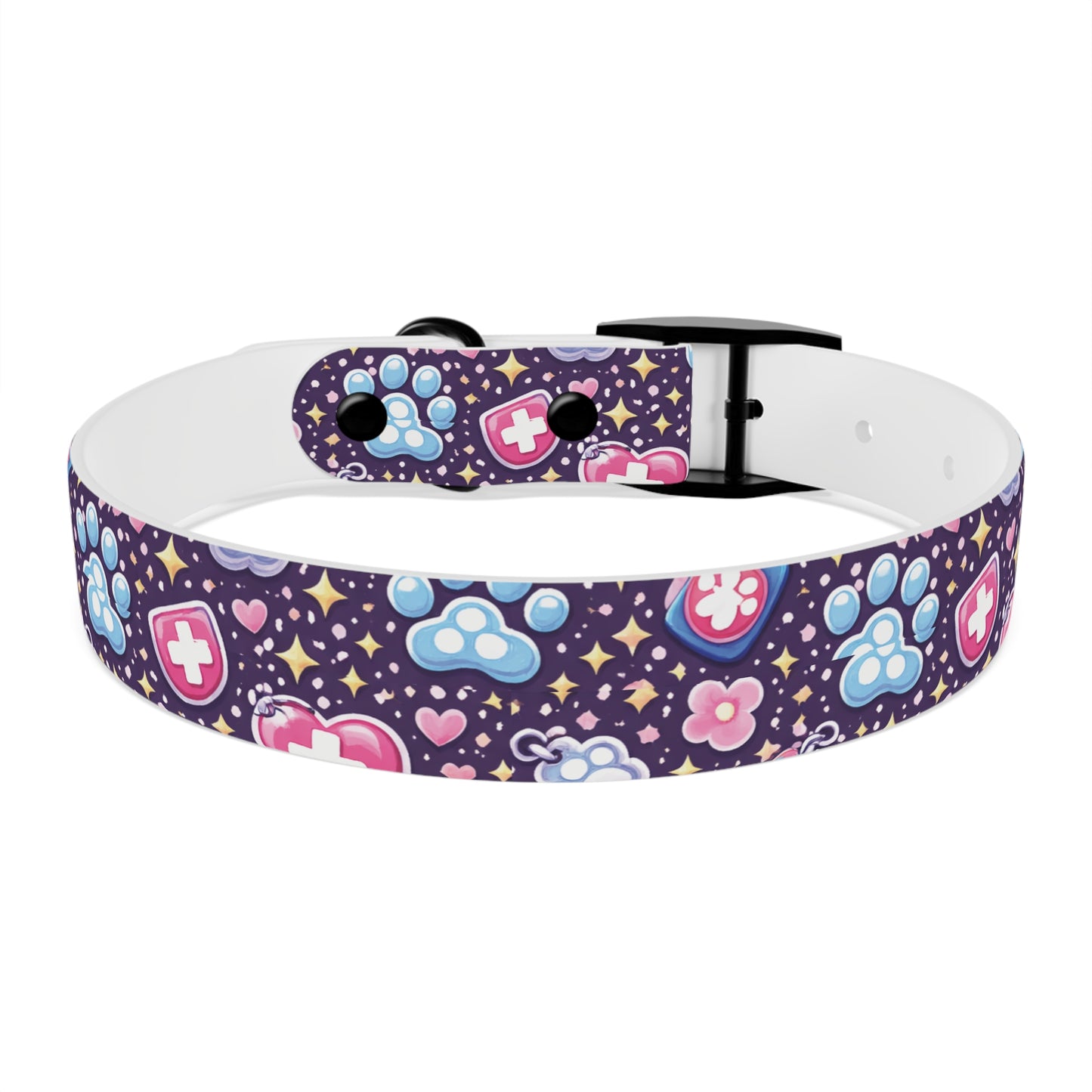 Dog Collar — Cute Paw & Heart Patterned Pet Collar (Pink and Purple)