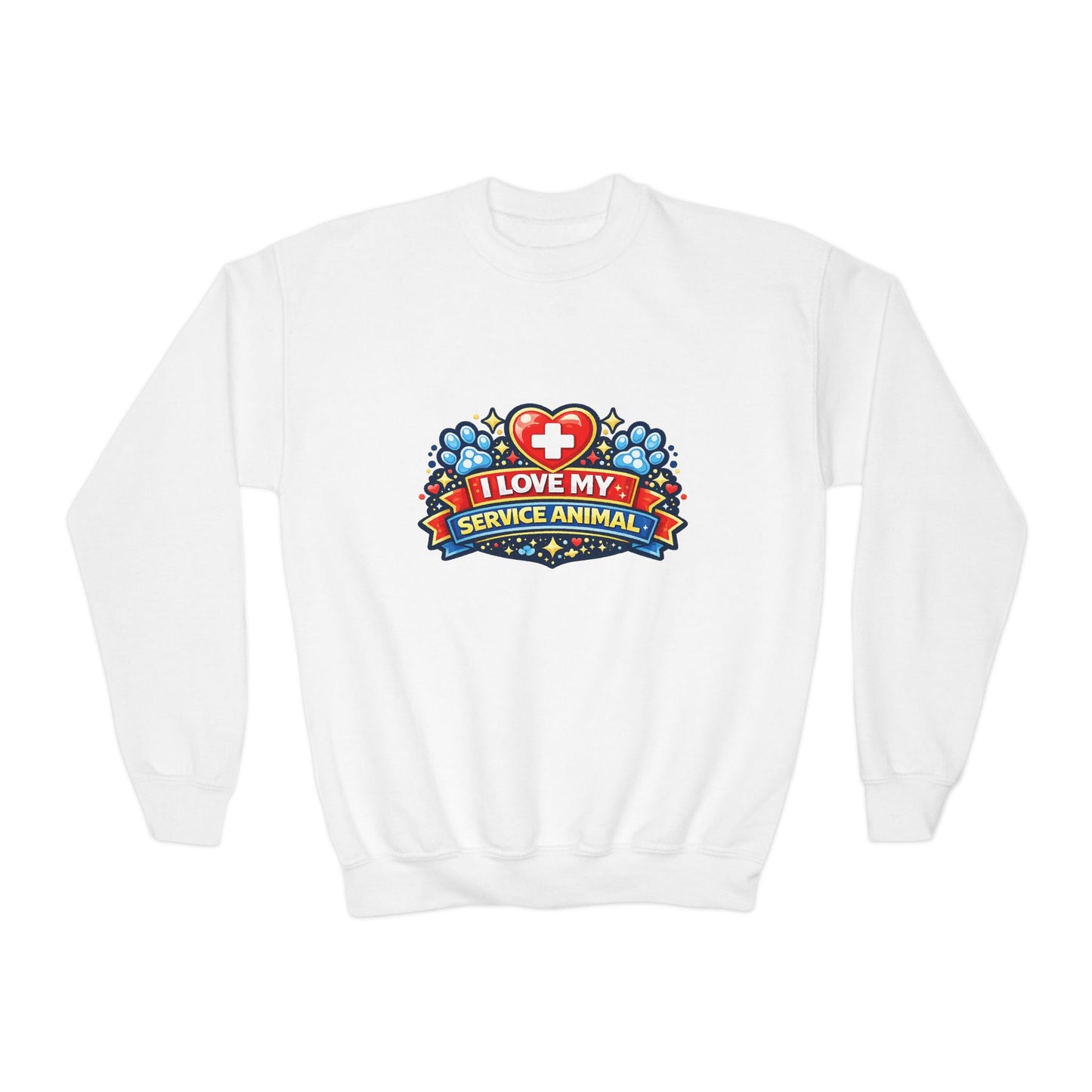 I Love My Service Animal, Youth Crewneck Sweatshirt, Matching, Red and Blue