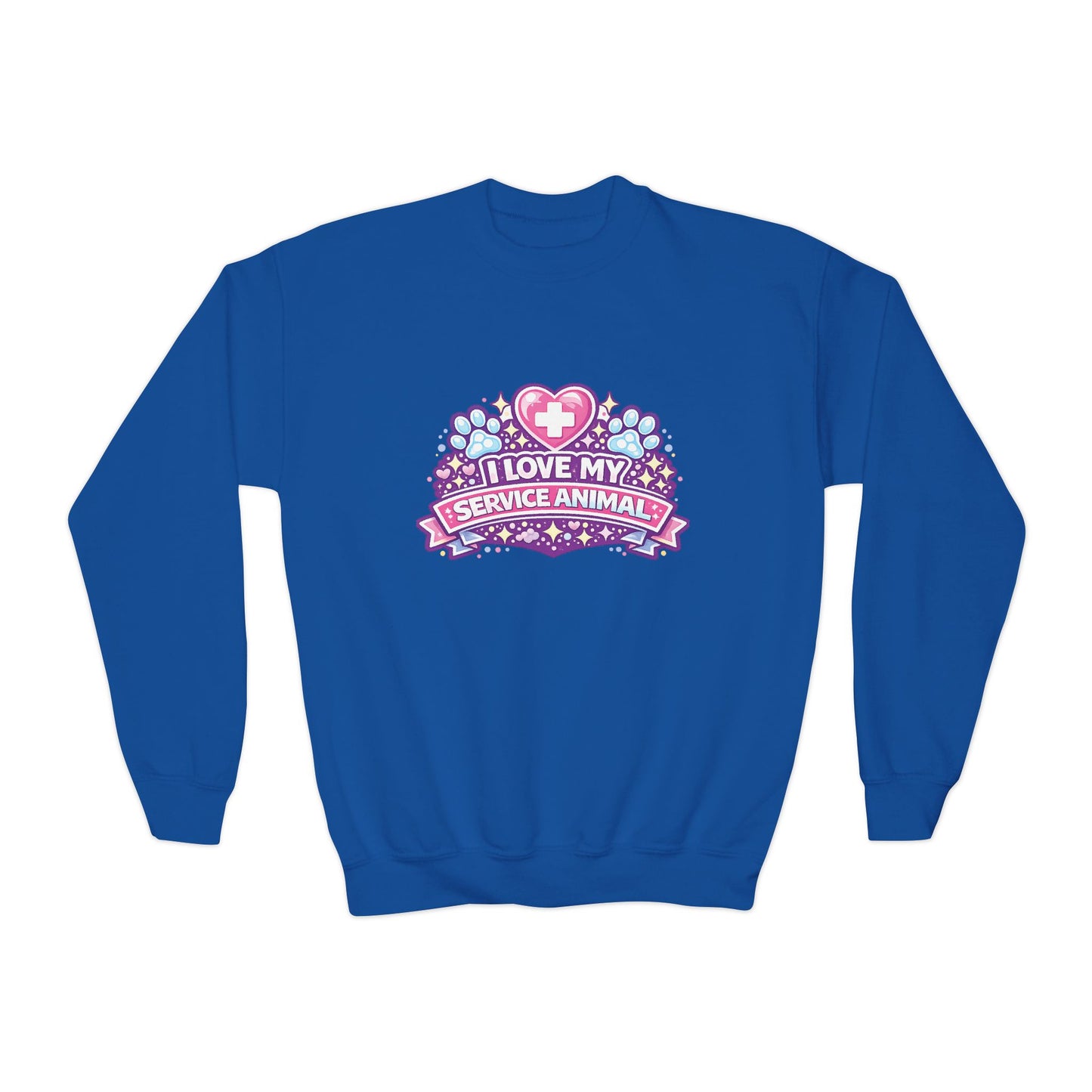 I Love My Service Animal, Youth Crewneck Sweatshirt, Matching, Pink and Purple
