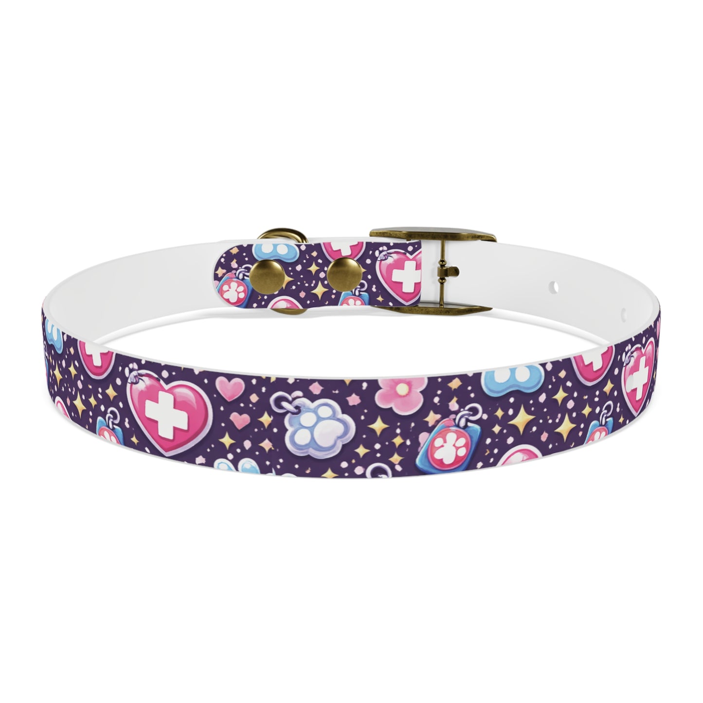 Dog Collar — Cute Paw & Heart Patterned Pet Collar (Pink and Purple)