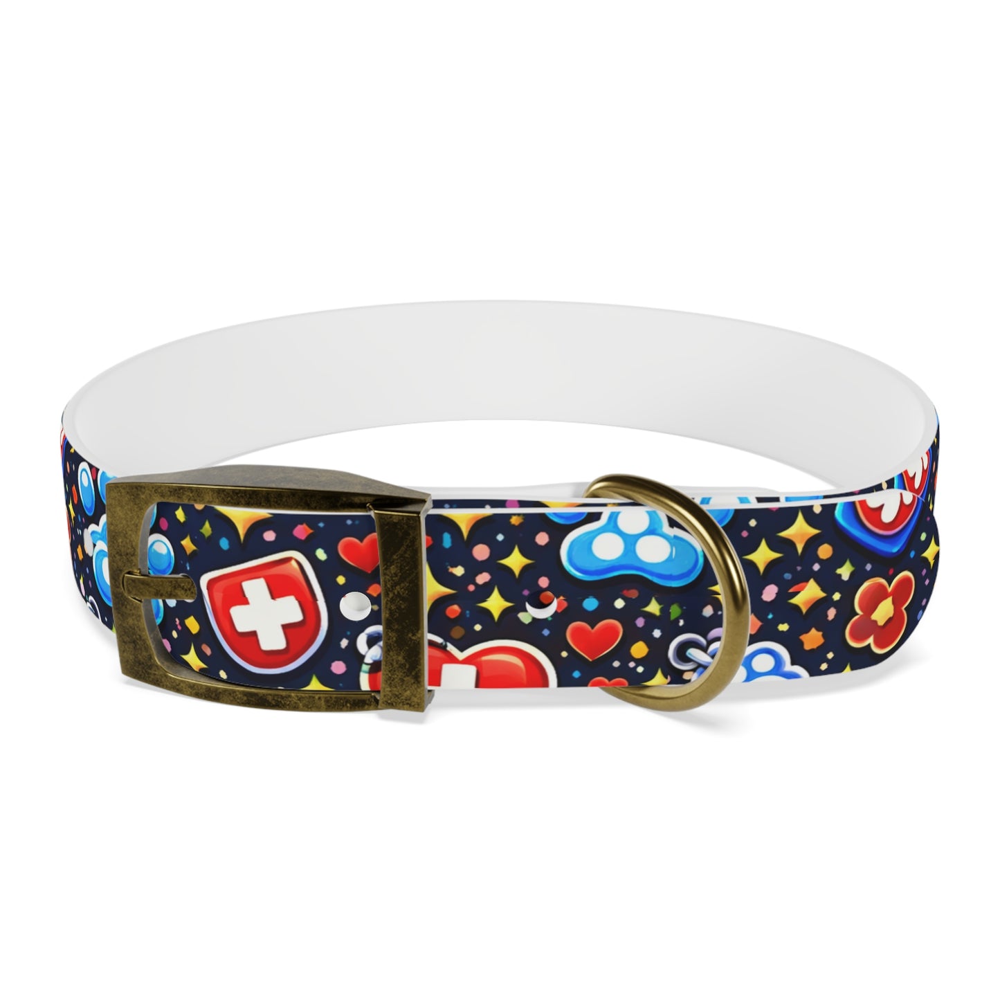 Dog Collar — Cute Paw & Heart Patterned Pet Collar (Red and Blue)