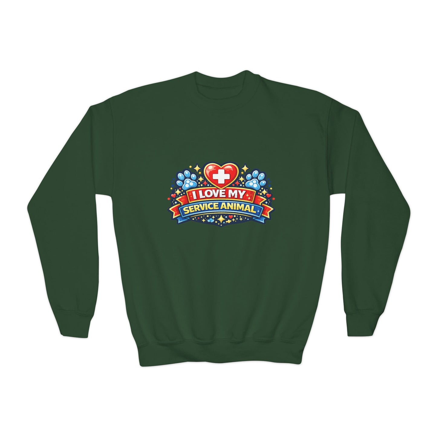 I Love My Service Animal, Youth Crewneck Sweatshirt, Matching, Red and Blue
