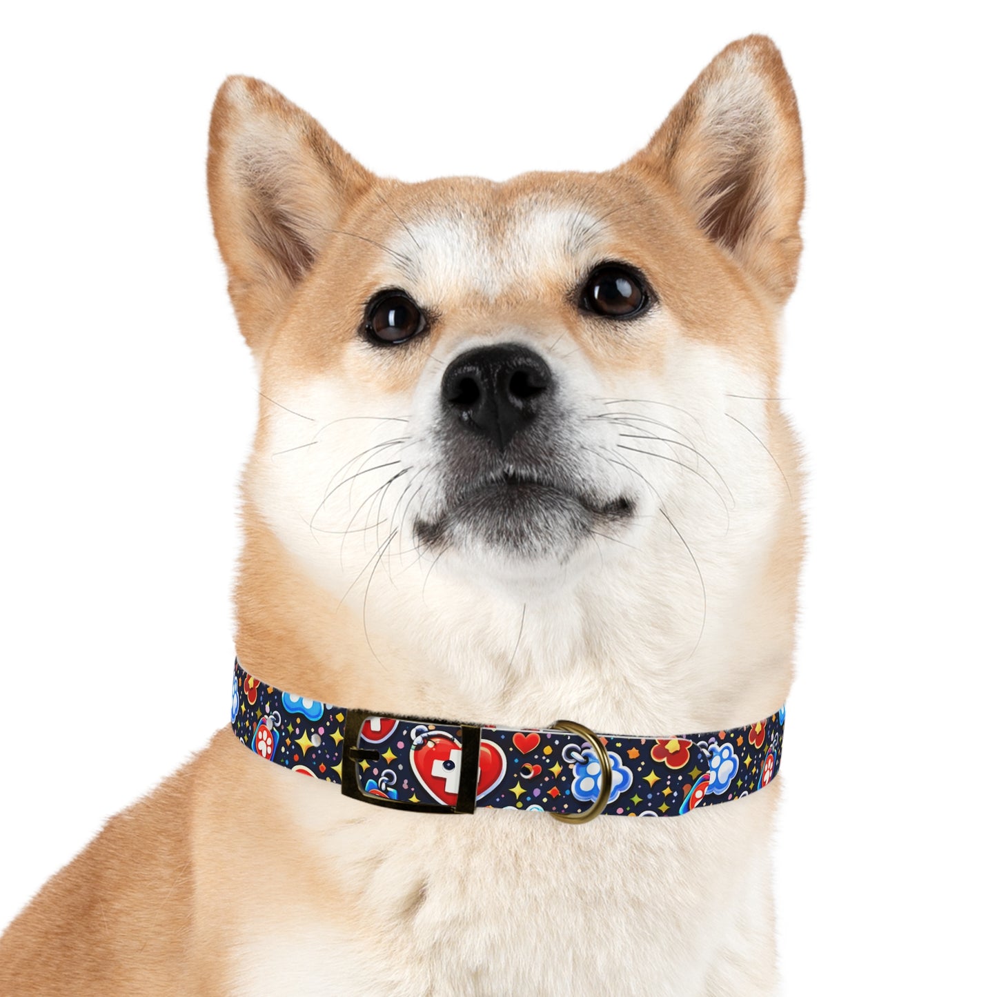 Dog Collar — Cute Paw & Heart Patterned Pet Collar (Red and Blue)