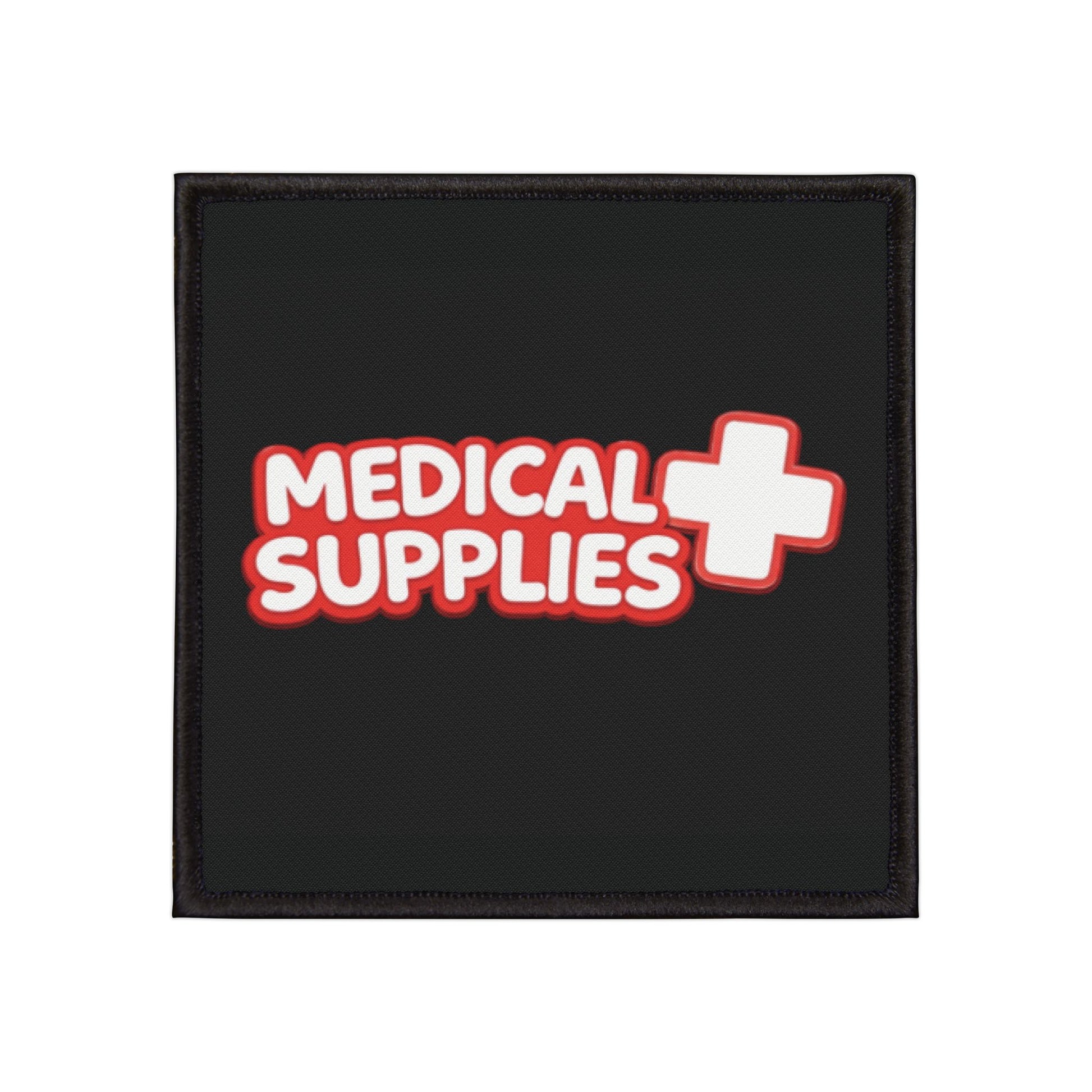 Patch with 'Medical Supplies' text and a cross symbol on a black background