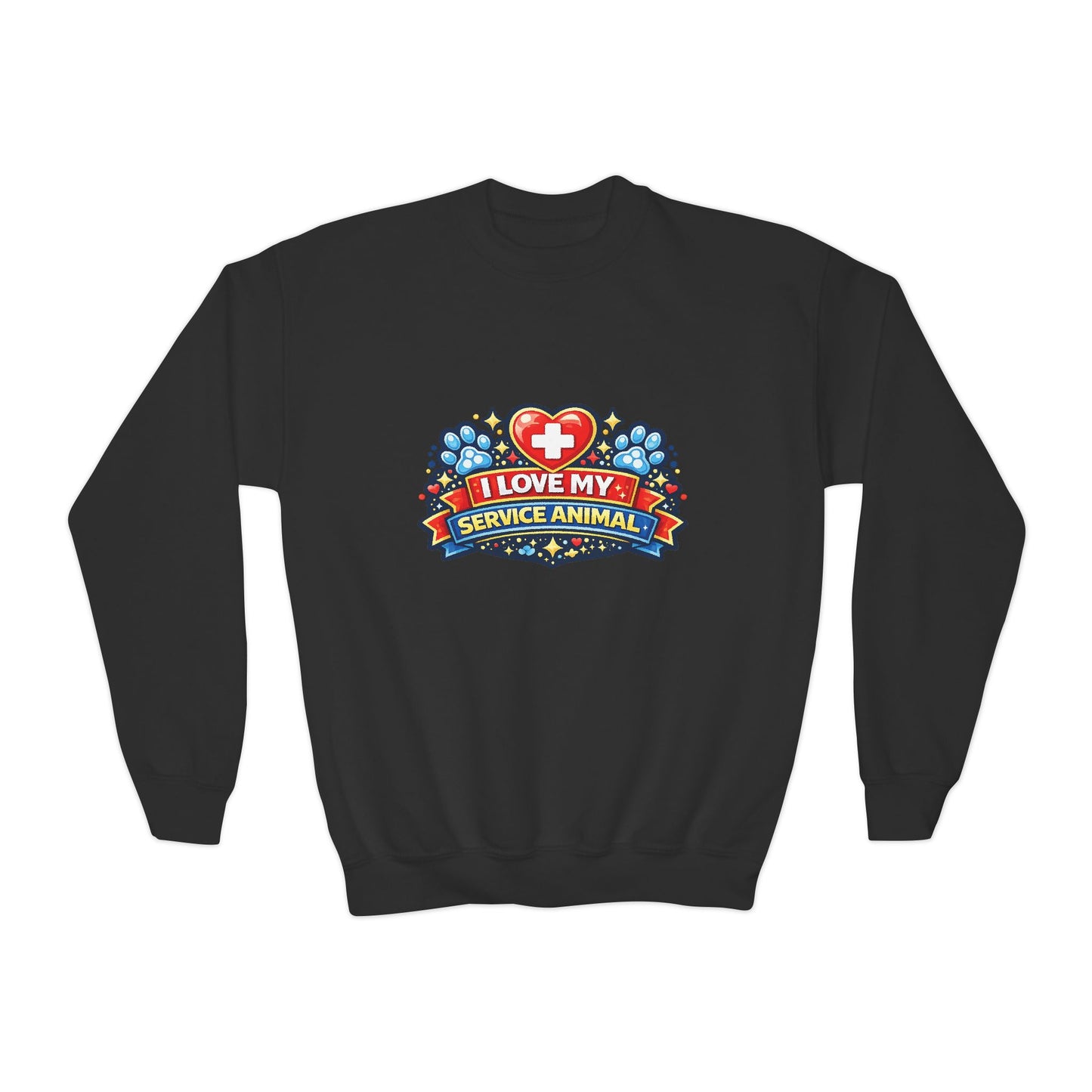 I Love My Service Animal, Youth Crewneck Sweatshirt, Matching, Red and Blue