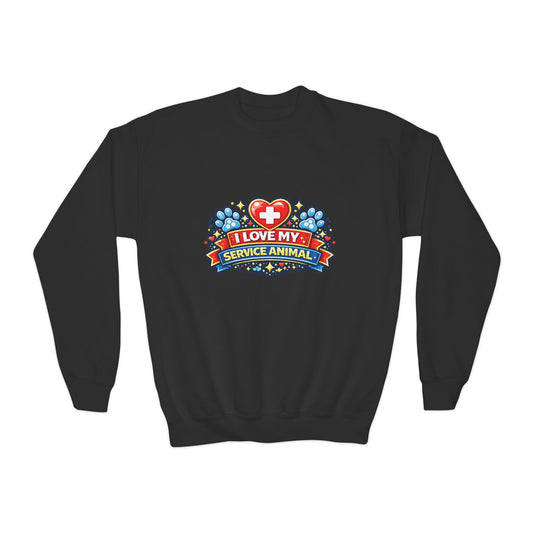 I Love My Service Animal, Youth Crewneck Sweatshirt, Matching, Red and Blue