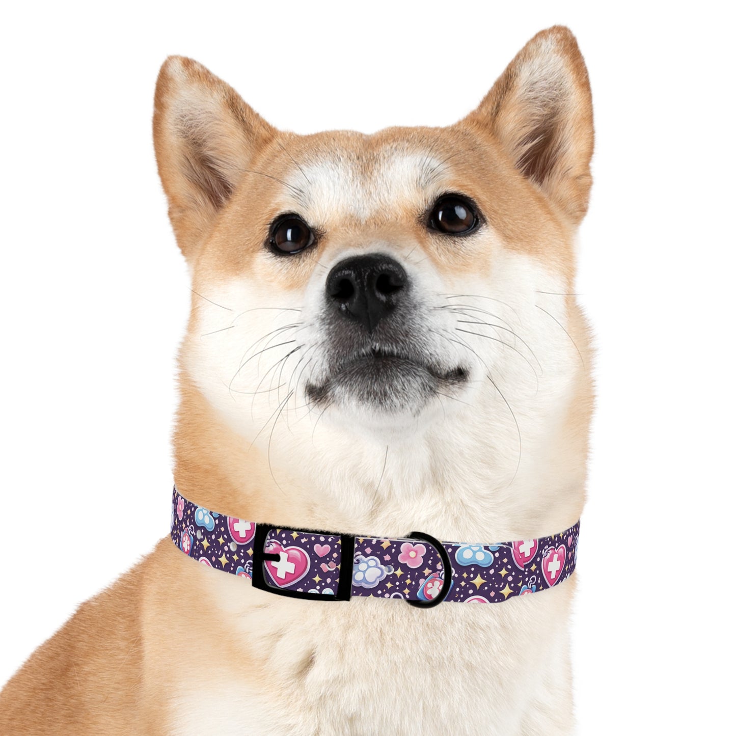 Dog Collar — Cute Paw & Heart Patterned Pet Collar (Pink and Purple)