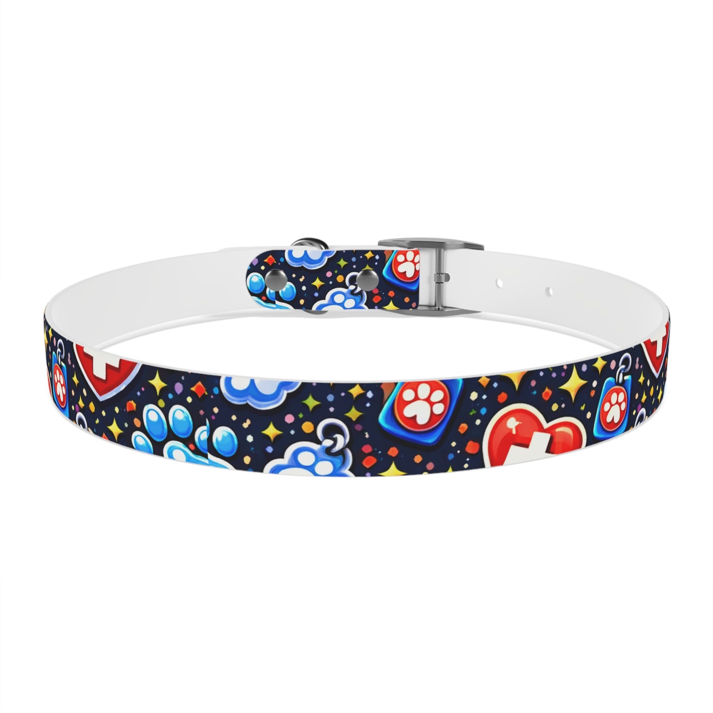 Dog Collar — Cute Paw & Heart Patterned Pet Collar (Red and Blue)