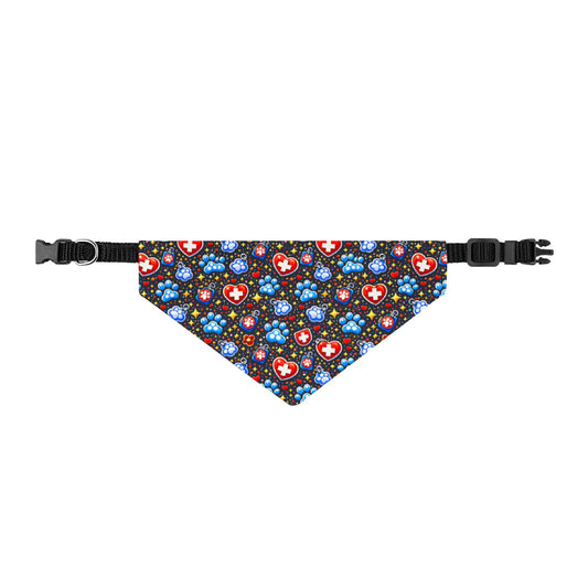Clip-on Pet Bandana, Paw & Heart Pattern, Collar Bandana for Dogs & Cats, Red & Blue