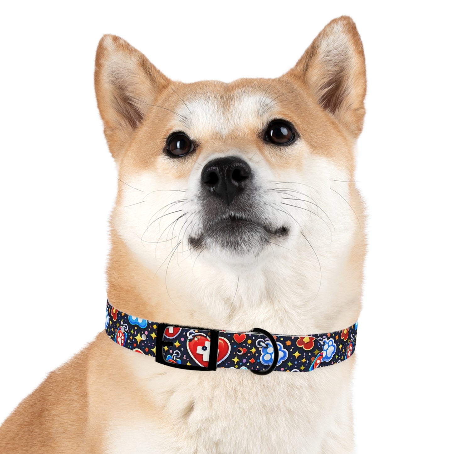 Dog Collar — Cute Paw & Heart Patterned Pet Collar (Red and Blue)