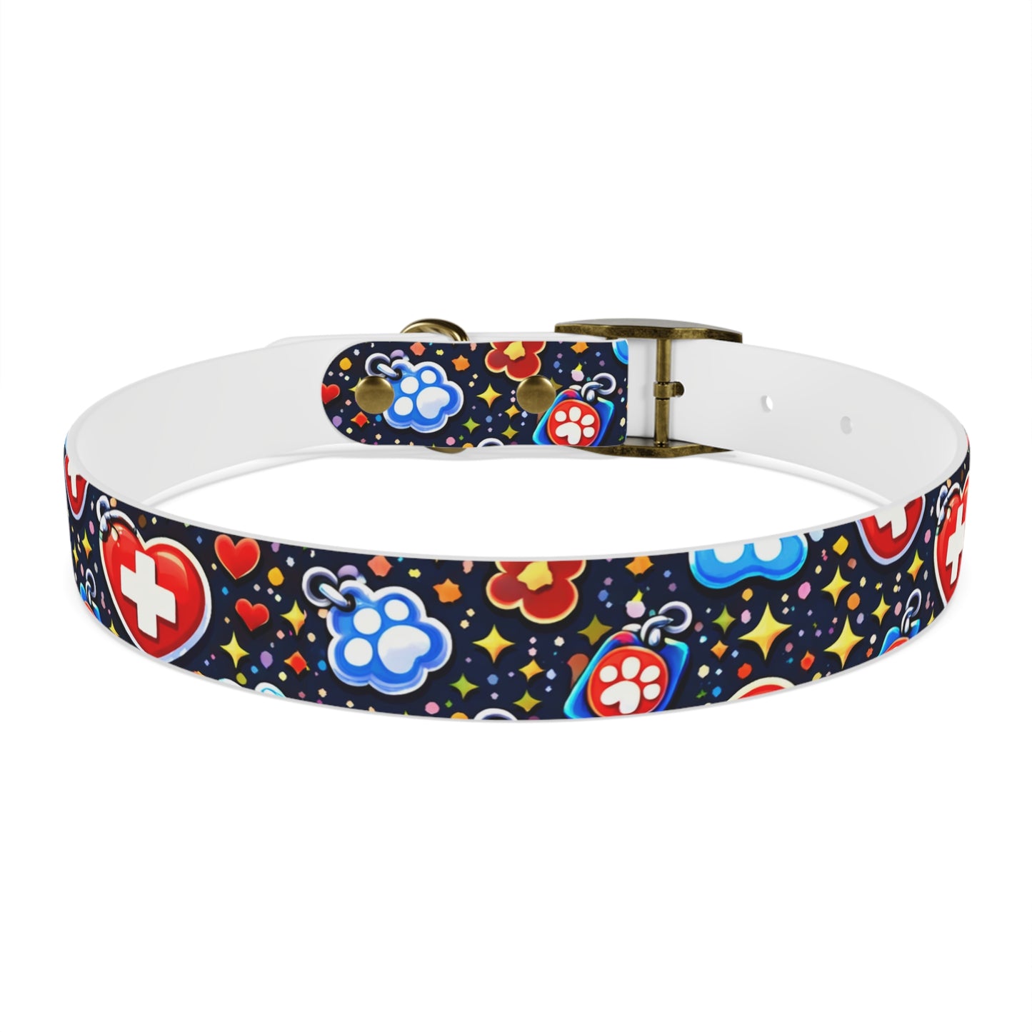 Dog Collar — Cute Paw & Heart Patterned Pet Collar (Red and Blue)