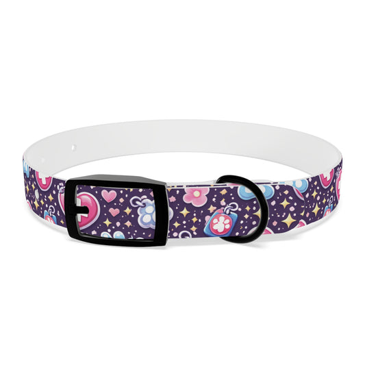 Dog Collar — Cute Paw & Heart Patterned Pet Collar (Pink and Purple)