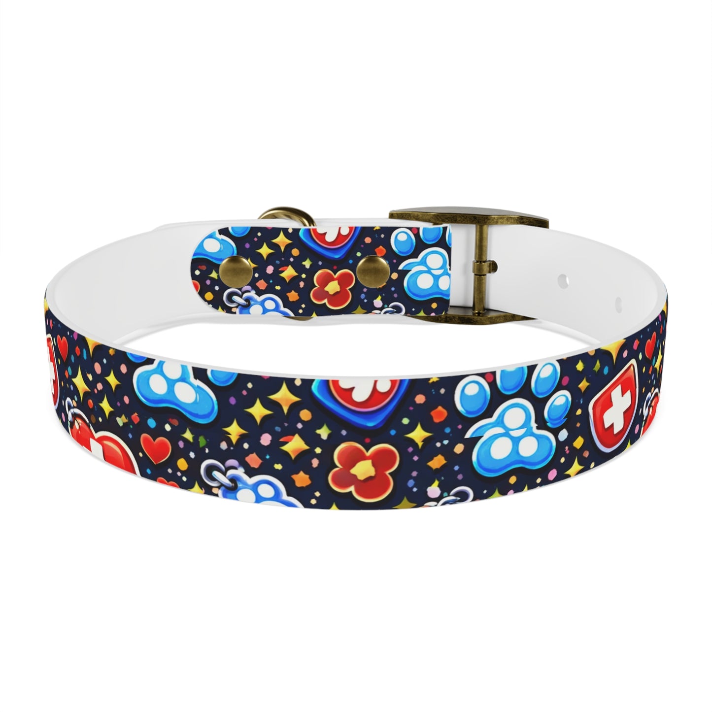 Dog Collar — Cute Paw & Heart Patterned Pet Collar (Red and Blue)