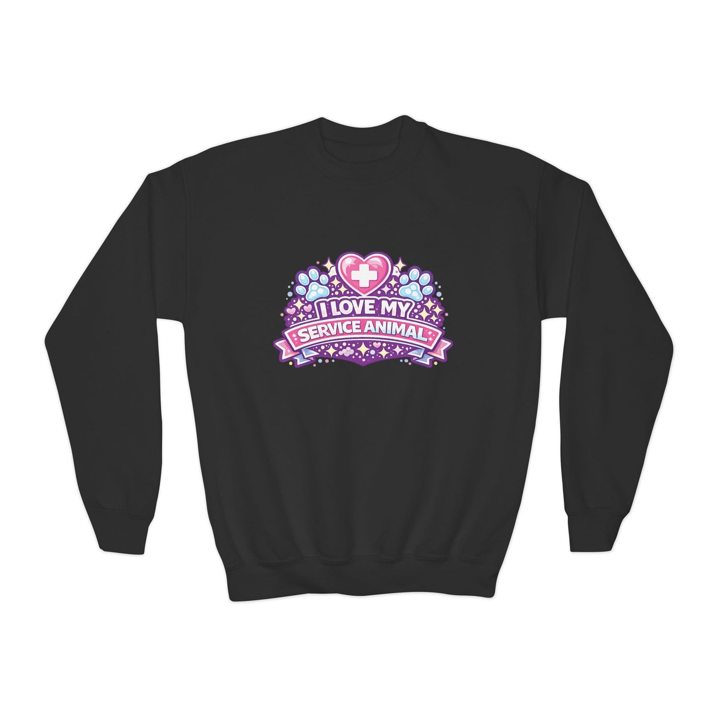 I Love My Service Animal, Youth Crewneck Sweatshirt, Matching, Pink and Purple