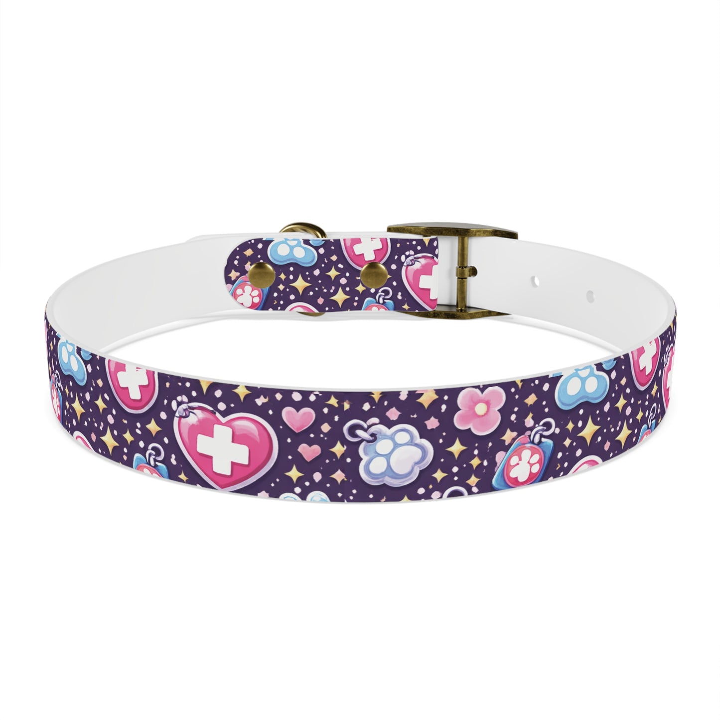 Dog Collar — Cute Paw & Heart Patterned Pet Collar (Pink and Purple)