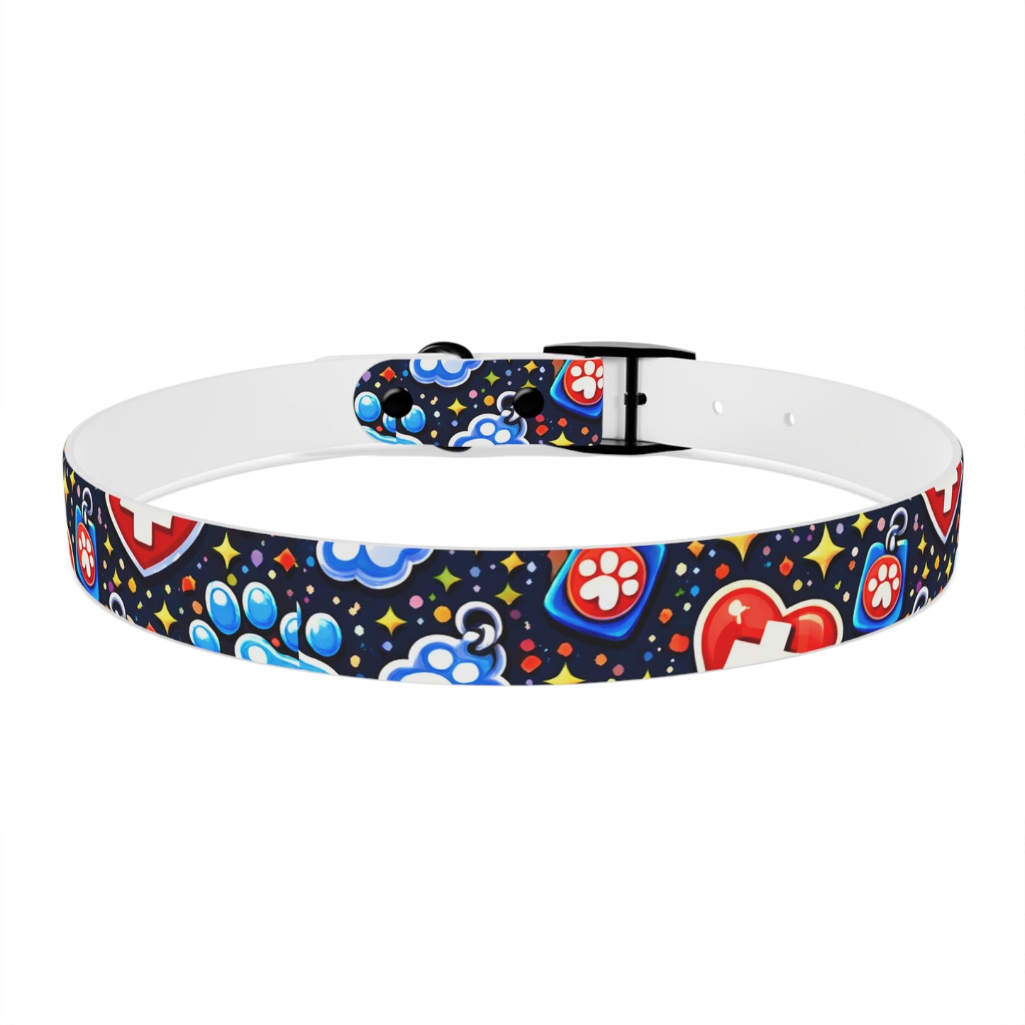 Dog Collar — Cute Paw & Heart Patterned Pet Collar (Red and Blue)