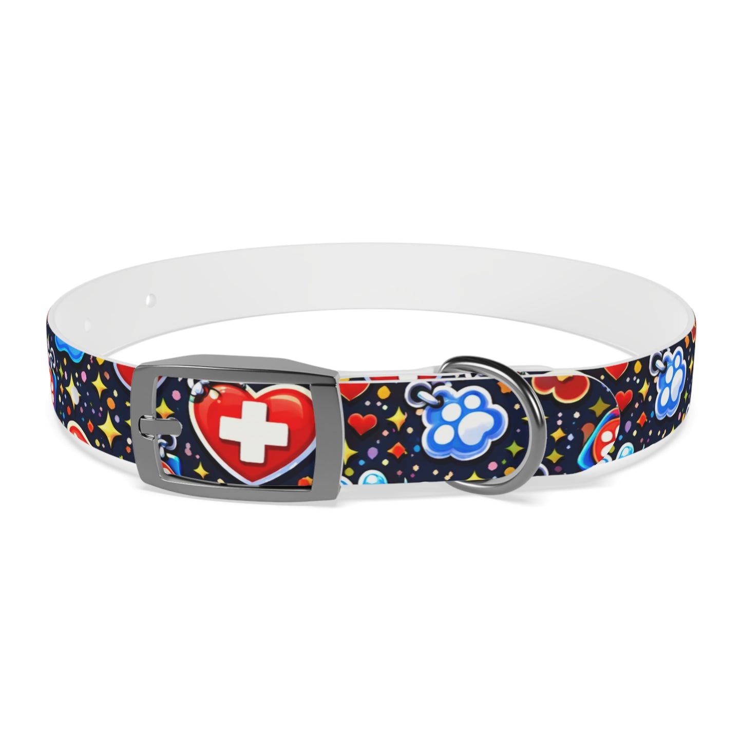 Dog Collar — Cute Paw & Heart Patterned Pet Collar (Red and Blue)
