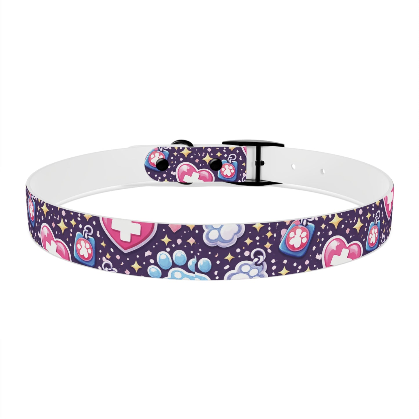Dog Collar — Cute Paw & Heart Patterned Pet Collar (Pink and Purple)