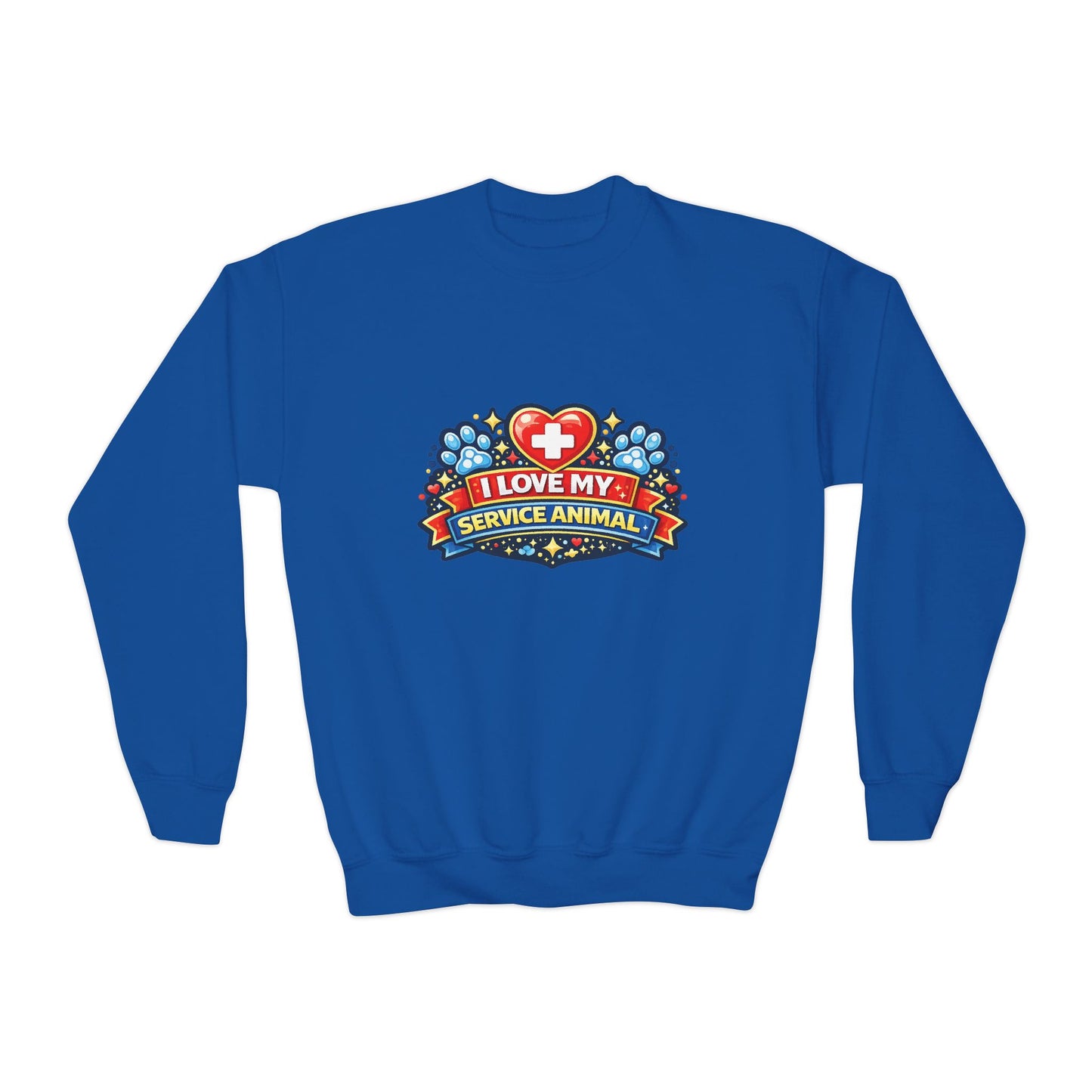 I Love My Service Animal, Youth Crewneck Sweatshirt, Matching, Red and Blue