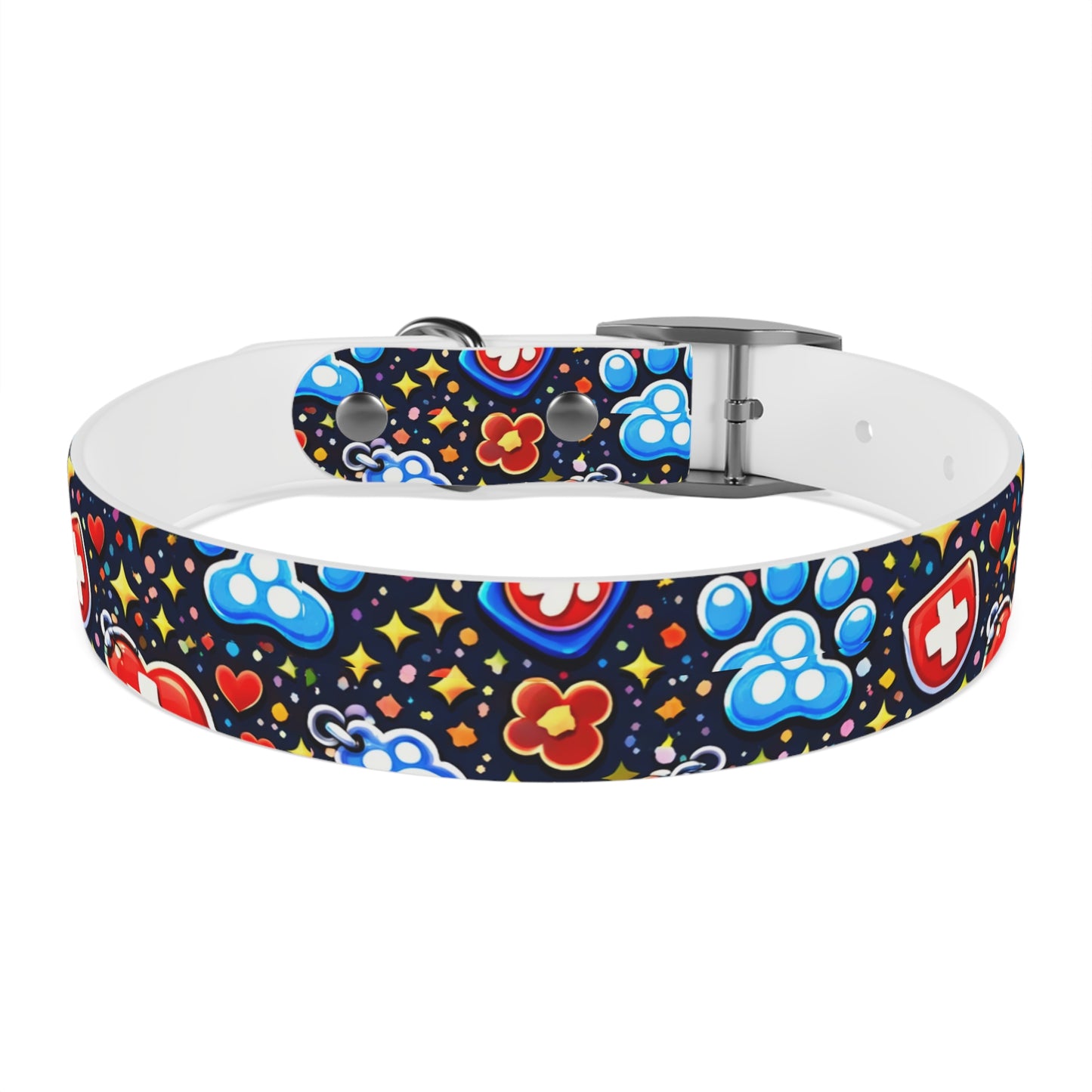 Dog Collar — Cute Paw & Heart Patterned Pet Collar (Red and Blue)